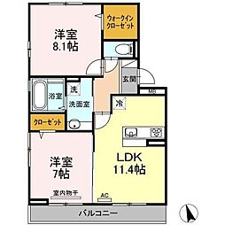 ボナールK 2LDKの間取図画像