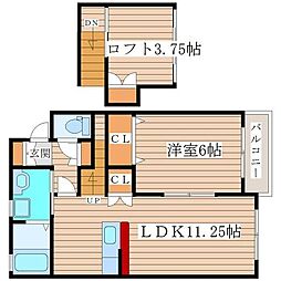 エスポワールコマツ2-B館 1LDKの間取図画像