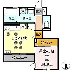 仙台市若林区中倉1丁目アパート 1LDKの間取図画像