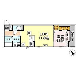 Ｄ−ＲＯＯＭ連坊 1階1LDKの間取り