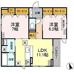 Luxe Gracia 成田町 2LDKの間取図画像
