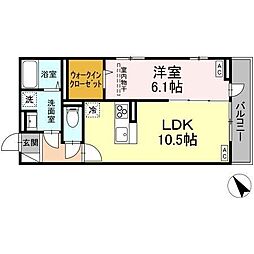 Ｄ−ＲＯＯＭ連坊 2階1LDKの間取り