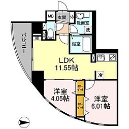 コンフォートレジデンス仙台東口 5階2LDKの間取り