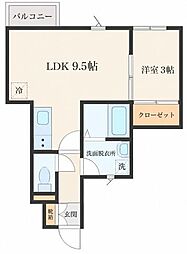 リヴェール上杉B 1LDKの間取図画像
