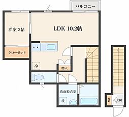 リヴェール上杉B 1LDKの間取図画像