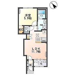 フォレストサイド 1階1LDKの間取り