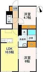 仙台市宮城野区原町5丁目アパート 2LDKの間取図画像