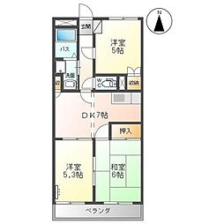 ハイブリッドレジデンスVII 2階3DKの間取り