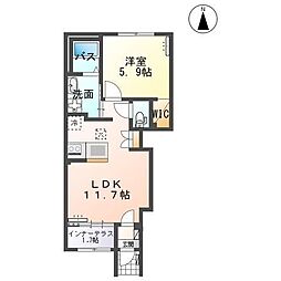 イリアス 1階1LDKの間取り