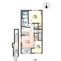 イリアス 2階2LDKの間取り