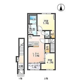 イリアス 2階2LDKの間取り