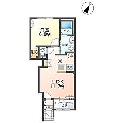 ユリシス 1階1LDKの間取り