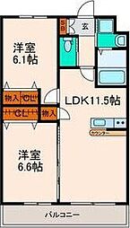 東仙台レジデンス参番館 2LDKの間取図画像