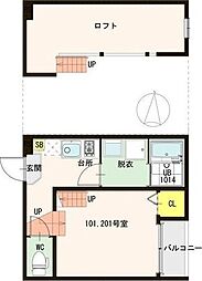 プランドール旭ヶ丘 1Kの間取図画像