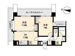 ガーネットヒルズ上杉 6階2DKの間取り