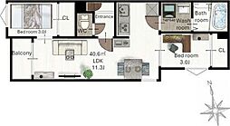 (仮称)レガリスト東照宮8 3階2LDKの間取り