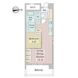 シュロスミーナ晩翠通 2階1LDKの間取り