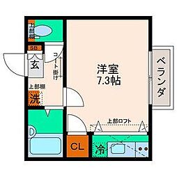 ノーブルカーム 1階ワンルームの間取り