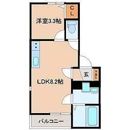 エコノ高松 1階1LDKの間取り