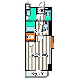 アンソレイユ河原町 4階1Kの間取り