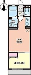 萩野町新築アパート(名称:エクラ萩野町) 1階1LDKの間取り