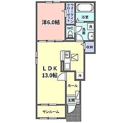 サニーセトル拾弐号館 1階1LDKの間取り