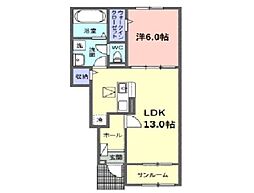 サニーセトル拾弐号館 1階1LDKの間取り