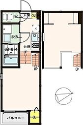 コンフォール仙台若林 2階1Kの間取り