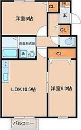 クレアフォーチュン鶴ケ谷 2階2LDKの間取り