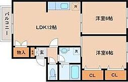 ブーケ・ド・ツルマキE 2階2LDKの間取り