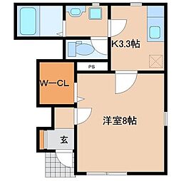 ソレイユパルク12番館 1階1Kの間取り