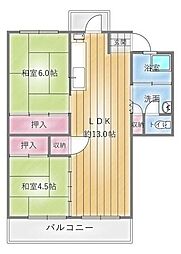 ハイネス長町 2LDKの間取図画像