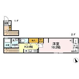 ウィングコート　Ｂ 2階1Kの間取り