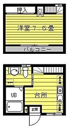 スターヒル木町 2階1DKの間取り