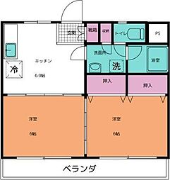 アカデメイアおたまや 3階2DKの間取り