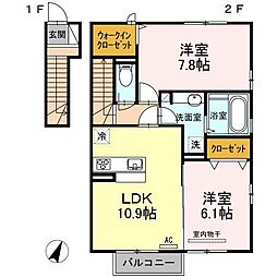Ｄ−ｒｏｏｍ西多賀 2階2LDKの間取り
