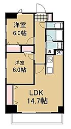 シンフォニー柏木 5階2LDKの間取り