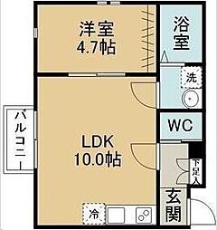 仮称八木山本町2丁目新築アパート 2階1LDKの間取り