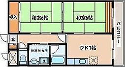銀杏町レジデンス 5階2DKの間取り