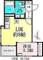 仮)BAU宮町1号棟 3階1LDKの間取り
