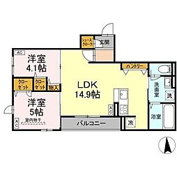 Ｄ−ＲＯＯＭ荒井1丁目 2階2LDKの間取り