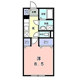 ウェスリー 3階1Kの間取り