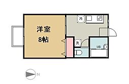 植木ハイツ6号棟 203 2階1Kの間取り