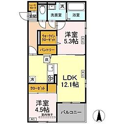 Ｄ−ＲＯＯＭ七曲I 1階2LDKの間取り