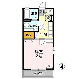 エスポアール長命 1階1Kの間取り