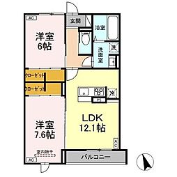 ＦＯＲＥＮＡ荒井 3階2LDKの間取り