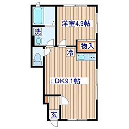 モンマルトル 1LDKの間取図画像
