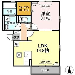 グランドゥール　Ｂ 1階1LDKの間取り