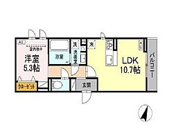 セレスティア大和町 2階1LDKの間取り