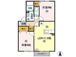 セジュール　ＡＢ 2階2LDKの間取り